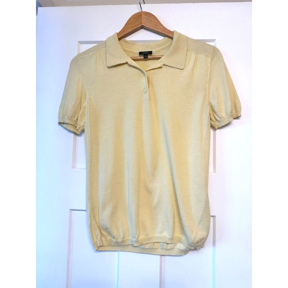 Talbots Women's Size Medium Yellow Silk Blend Polo Short Sleeve Stretch Knit Top